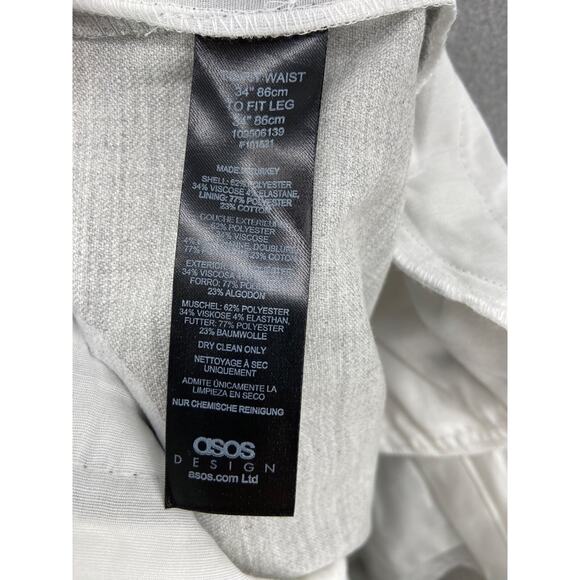 ASOS Design Pants Mens Sz 34x34 Smart Tapered Trouser Grey Pleated Pockets Dress - Picture 11 of 12